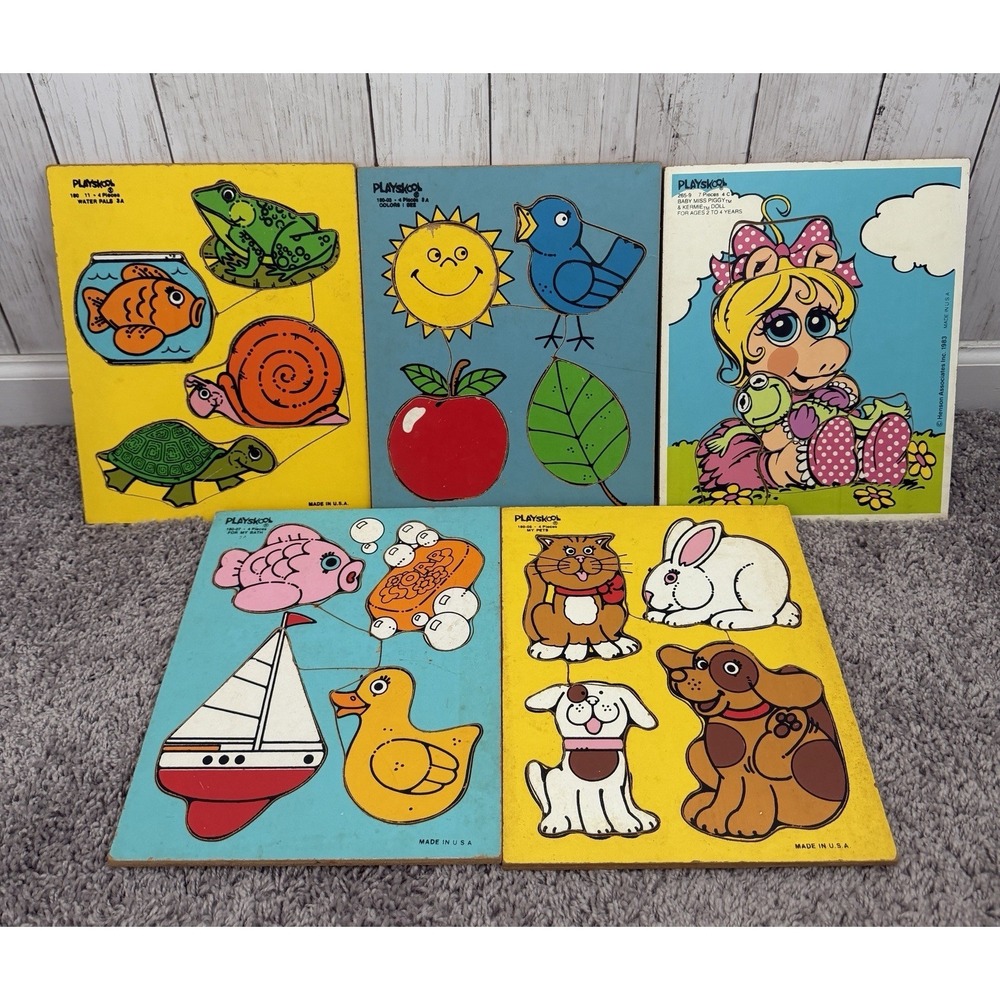 Lot Of 5 Vintage Playskool Wooden Puzzles